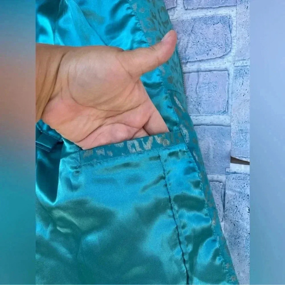 Pamela McCoy Turquoise Cheetah Leopard Print 100% Leather Full Zip Jacket medium - Picture 10 of 12